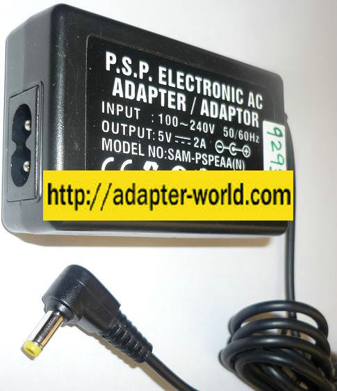 NEW 5VDC 2A USED -(+) 1.5x4x9mm 90° ROUND BARREL SWITCHING PSP ELECTRONIC SAM-PSPEAA(N) AC ADAPTER POWER SUPPL
